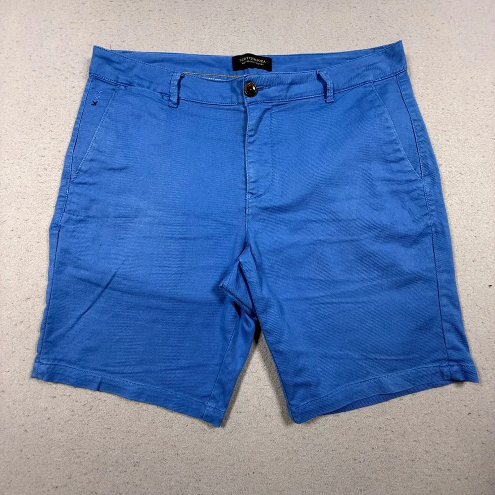 Scotch & Soda Mens Blue Cotton Chino Shorts Flat Front Casual 36